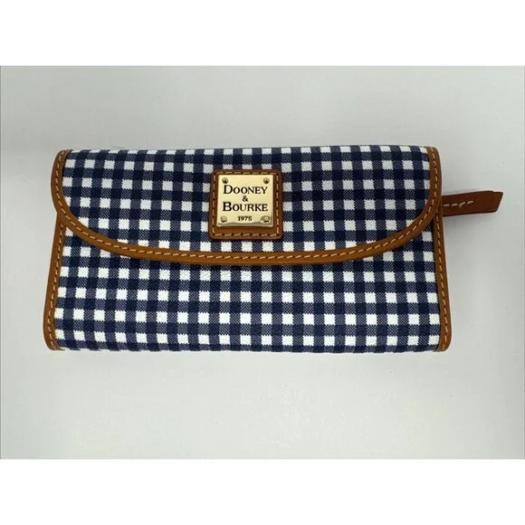 DOONEY & BOURKE Gretta Continental Clutch Slim Wallet Navy White Gingham Check - Picture 2 of 9